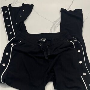 Black Button-Trim Pants